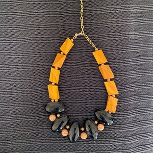 Chunky Black, Coral, Wood Necklace